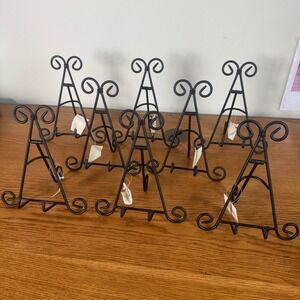 Set of 8 Black Wrought Iron Scroll Display Easels Plate Stands Event Decor